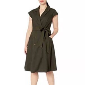 Liz Claiborne deep olive green safari trench utility sleeveless dress. size 8